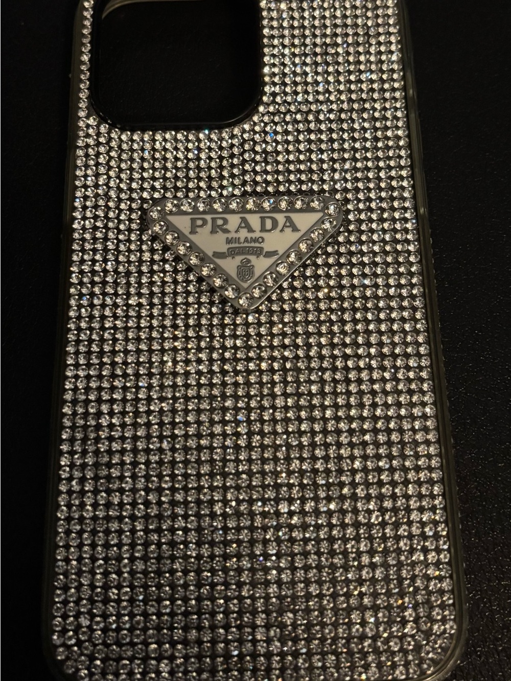 Prada Silver Crystal Studded Phone Case for iPhone 16 Pro Max